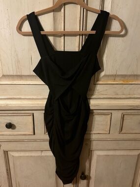 Black Draped Mini Dress with Wide Straps
